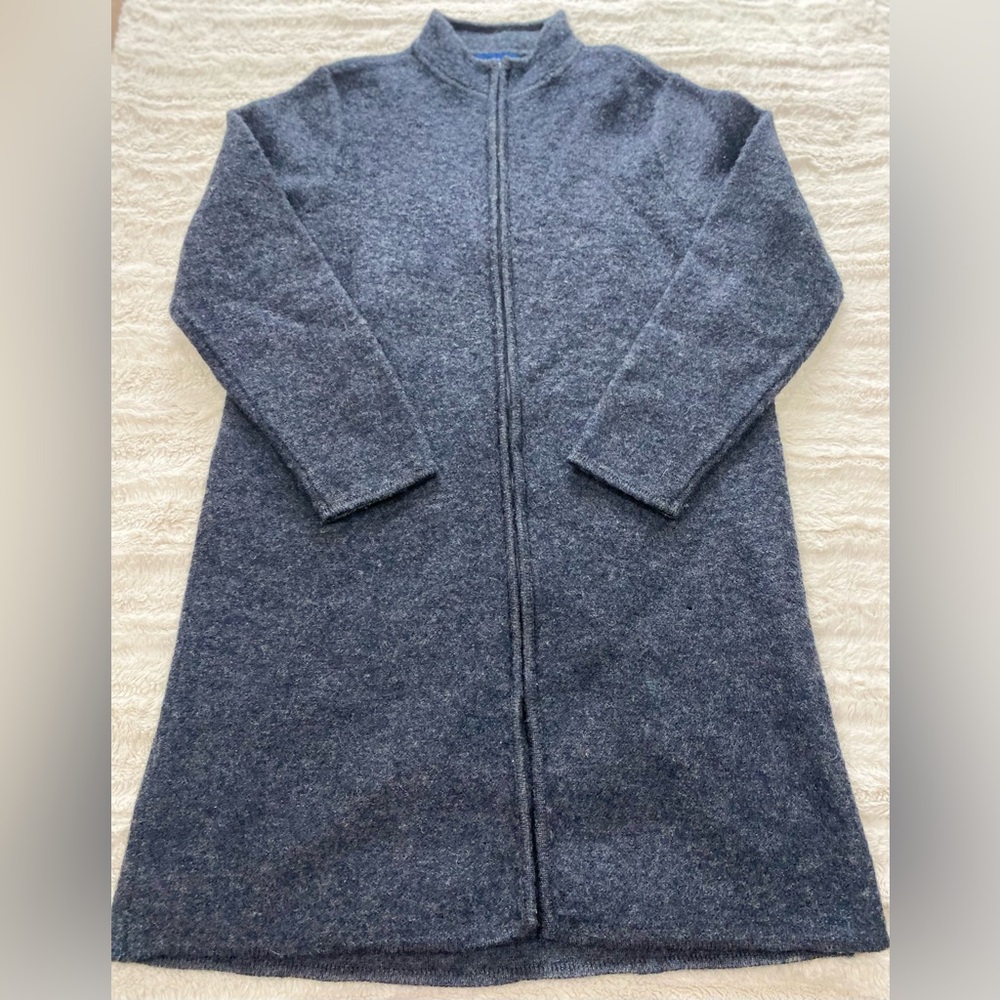 Karen Scott Gray 100% WOOL Trench Coat with Cozy Knit Texture